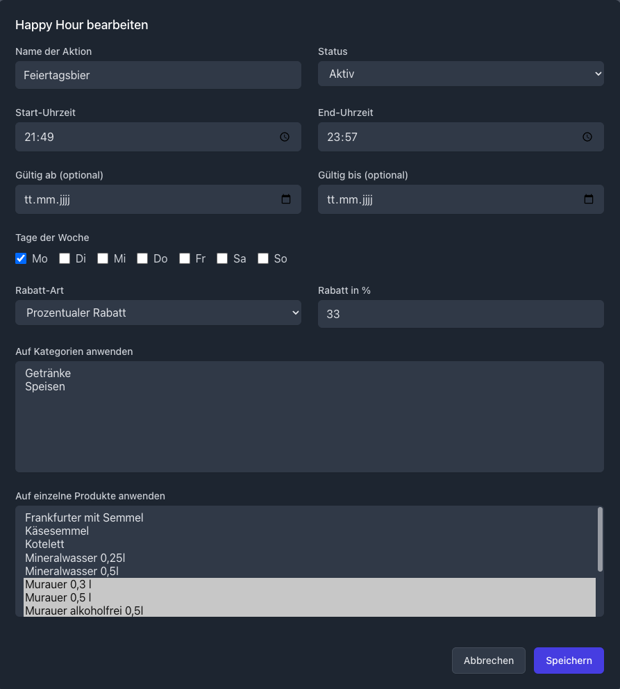 Bild des Aktions-Auswahl-Modals